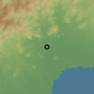 Shaded relief of the 60 km around El Caño, drawn from the GMTED2010 grid