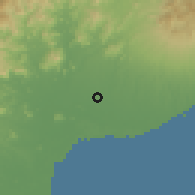 Shaded relief of the 60 km around El Coco, drawn from the GMTED2010 grid