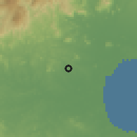 Shaded relief of the 60 km around El Cristo, drawn from the GMTED2010 grid
