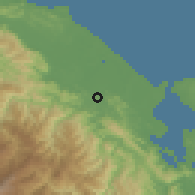 Shaded relief of the 60 km around El Silencio, drawn from the GMTED2010 grid