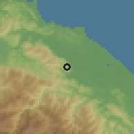 Shaded relief of the 60 km around Finca Cincuenta y Uno, drawn from the GMTED2010 grid