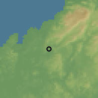 Shaded relief of the 60 km around Gatún, drawn from the GMTED2010 grid