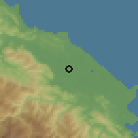 Shaded relief of the 60 km around Guabito, drawn from the GMTED2010 grid