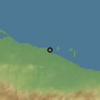 Shaded relief of the 60 km around Aitape, drawn from the GMTED2010 grid
