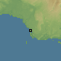 Shaded relief of the 60 km around Kandrian, drawn from the GMTED2010 grid