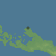 Shaded relief of the 60 km around Kavieng, drawn from the GMTED2010 grid