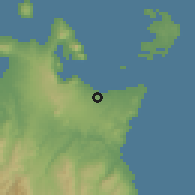 Shaded relief of the 60 km around Kokopo, drawn from the GMTED2010 grid