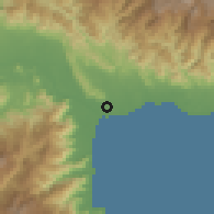 Shaded relief of the 60 km around Lae, drawn from the GMTED2010 grid