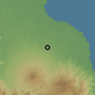 Shaded relief of the 60 km around Popondetta, drawn from the GMTED2010 grid