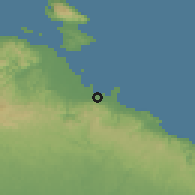 Shaded relief of the 60 km around Wewak, drawn from the GMTED2010 grid