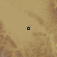 Shaded relief of the 60 km around Calzada, drawn from the GMTED2010 grid