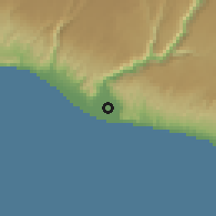 Shaded relief of the 59 km around Camaná, drawn from the GMTED2010 grid