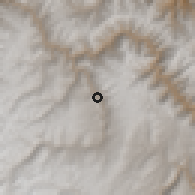 Shaded relief of the 60 km around Acoria, drawn from the GMTED2010 grid