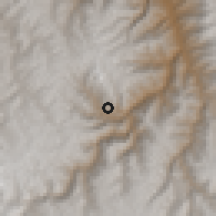 Shaded relief of the 60 km around Cayna, drawn from the GMTED2010 grid