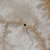 Shaded relief of the 59 km around Alcamenca, drawn from the GMTED2010 grid
