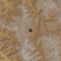Shaded relief of the 60 km around Conila, drawn from the GMTED2010 grid