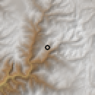 Shaded relief of the 60 km around Copa, drawn from the GMTED2010 grid