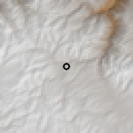 Shaded relief of the 59 km around Corani, drawn from the GMTED2010 grid