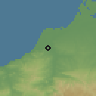 Shaded relief of the 60 km around Corrales, drawn from the GMTED2010 grid