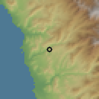 Shaded relief of the 60 km around Culebras, drawn from the GMTED2010 grid