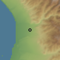 Shaded relief of the 60 km around El Carmen, drawn from the GMTED2010 grid