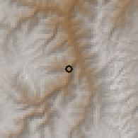 Shaded relief of the 60 km around Huacar, drawn from the GMTED2010 grid