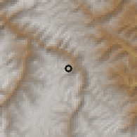 Shaded relief of the 60 km around Huacchis, drawn from the GMTED2010 grid