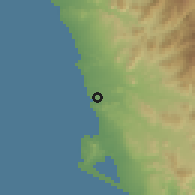 Shaded relief of the 60 km around Huacho, drawn from the GMTED2010 grid