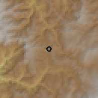 Shaded relief of the 60 km around Huambos, drawn from the GMTED2010 grid