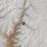 Shaded relief of the 60 km around Huantan, drawn from the GMTED2010 grid