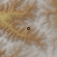 Shaded relief of the 60 km around Huaranchal, drawn from the GMTED2010 grid