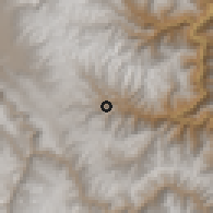 Shaded relief of the 60 km around Huaribamba, drawn from the GMTED2010 grid