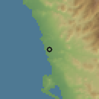 Shaded relief of the 60 km around Huaura, drawn from the GMTED2010 grid