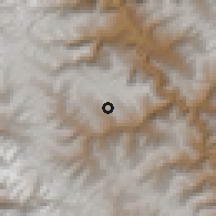 Shaded relief of the 60 km around Huayllabamba, drawn from the GMTED2010 grid