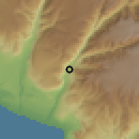 Shaded relief of the 59 km around Jaqui, drawn from the GMTED2010 grid