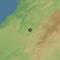 Shaded relief of the 60 km around La Brea, drawn from the GMTED2010 grid