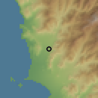 Shaded relief of the 60 km around La Cruz, drawn from the GMTED2010 grid