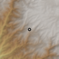 Shaded relief of the 59 km around Laramate, drawn from the GMTED2010 grid
