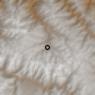 Shaded relief of the 60 km around Lares, drawn from the GMTED2010 grid