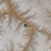 Shaded relief of the 60 km around Llamellin, drawn from the GMTED2010 grid
