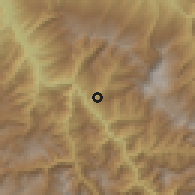 Shaded relief of the 60 km around Lonya Grande, drawn from the GMTED2010 grid