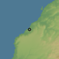 Shaded relief of the 60 km around Los Órganos, drawn from the GMTED2010 grid