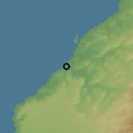Shaded relief of the 60 km around Máncora, drawn from the GMTED2010 grid