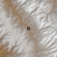 Shaded relief of the 60 km around Marcara, drawn from the GMTED2010 grid