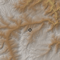 Shaded relief of the 60 km around Molino, drawn from the GMTED2010 grid