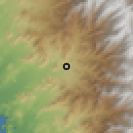 Shaded relief of the 60 km around Moro, drawn from the GMTED2010 grid