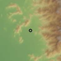 Shaded relief of the 60 km around Motupe, drawn from the GMTED2010 grid