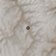 Shaded relief of the 60 km around Obas, drawn from the GMTED2010 grid