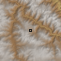 Shaded relief of the 60 km around Ongoy, drawn from the GMTED2010 grid