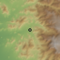 Shaded relief of the 60 km around Oyotún, drawn from the GMTED2010 grid